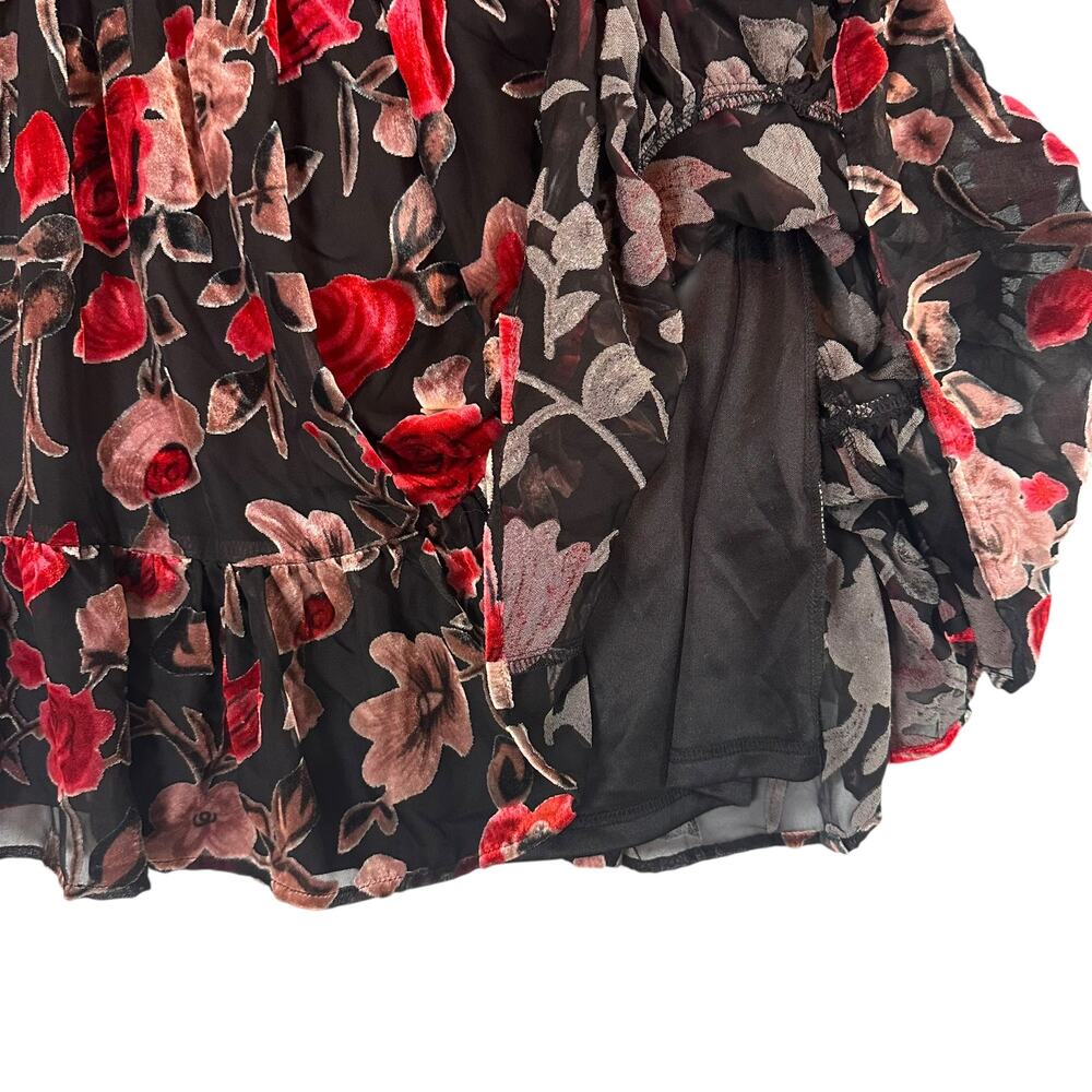 Fate Womens‎ Large Floral Velvet Mini Dress Sheer Romantic Cottagecore - Picture 7 of 13